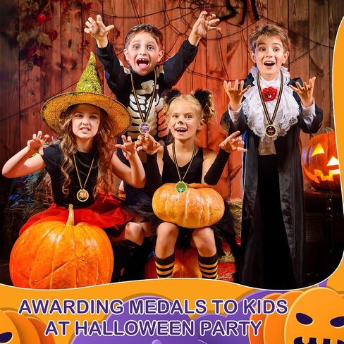 Kigeli Halloween Medals 10 Styles Costume Contest Award Medal Spooky Reward Trophy Halloween Party Favors for Kids Carnival Game Prizes Party Supplies Ghost Skeleton Pumpkin Cat Medal in Saudi Arabia
