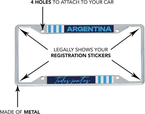 إكسسوارات السيارات من Desert Cactus Argentine Football Association AFA Argentina Albiceleste لكرة القدم إطار لوحة ترخيص معدني وحامل بطاقات للجزء الأمامي أو الخلفي من السيارة (الإطار - التصميم E) in Saudi Arabia