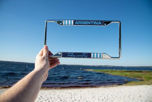 إكسسوارات السيارات من Desert Cactus Argentine Football Association AFA Argentina Albiceleste لكرة القدم إطار لوحة ترخيص معدني وحامل بطاقات للجزء الأمامي أو الخلفي من السيارة (الإطار - التصميم E) in Saudi Arabia