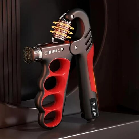 Auto-Count Grip Strengthener, 5-100KG Adjustable Resistance, Red Forearm Trainer for Strength Building with Display in Saudi Arabia