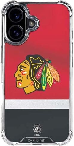 حافظة هاتف Skinit الشفافة متوافقة مع iPhone 16 - تصميم خطوط حمراء مرخص رسميًا من NHL Blackhawks in Saudi Arabia