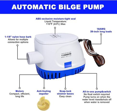 1100gph Bilge Pump 12V Non- Automatic Bilge Pumps for Boats Marine Submersible Bilge Water Pump for Boats Kayak Cruisers in Saudi Arabia