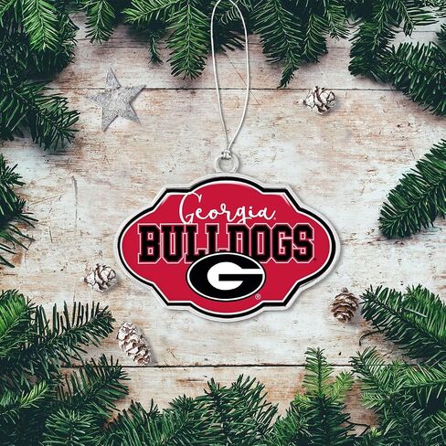 Georgia Bulldogs Frame Design Christmas Ornament with Team Logo Silver Metal Gift Tree Decoration UGA in Saudi Arabia