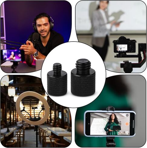 2pcs Mic Stand Adapter 5/8 to 3/8 and 5/8 to 1/4 Mic Thread Screw Adapter 1/4 Male to 5/8 Female and 3/8 Male to 5/8 Female-Screw Adapter for Microphone Mounts and Stands Mic Boom Arm (Black) in Saudi Arabia