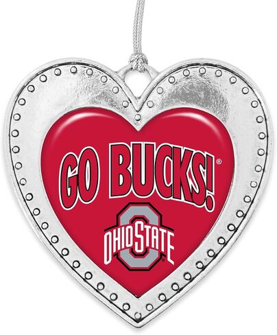 Ohio State Buckeyes Go Bucks Christmas Heart Shape Silver Metal Ornament Gift Tree Decoration OSU in Saudi Arabia