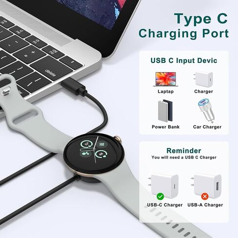 2 Pack USB A+USB C Magnetic Charger Cable for Google Pixel Watch 3 / Pixel Watch 2 Charger, Fast Charging Cable Cord Magnetic Dock Stand for Pixel 2/3 (Black/Black) in Saudi Arabia