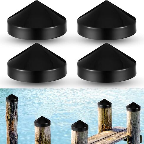 Landical 4 Pcs Marine Dock Piling Cap Piling Cone 9 x 9 x 4.92 Inches Coned Black Protective Dock Post Caps Boat Pylon Cone Edge Pole Caps for Marine Flat Top Design in Saudi Arabia