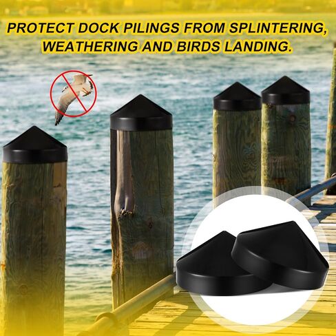 Landical 4 Pcs Marine Dock Piling Cap Piling Cone 9 x 9 x 4.92 Inches Coned Black Protective Dock Post Caps Boat Pylon Cone Edge Pole Caps for Marine Flat Top Design in Saudi Arabia