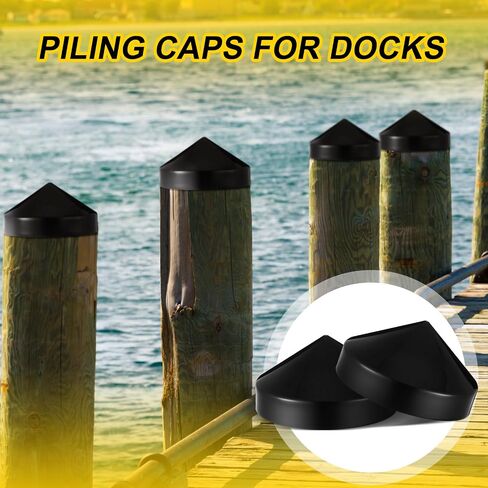 Landical 4 Pcs Marine Dock Piling Cap Piling Cone 9 x 9 x 4.92 Inches Coned Black Protective Dock Post Caps Boat Pylon Cone Edge Pole Caps for Marine Flat Top Design in Saudi Arabia