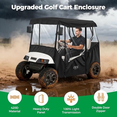 10L0L Universal Golf Cart Enclosure Compatible with EZGO and Club Car Models, 2-Passenger Golf Cart Waterproof 420D Material Windproof Transparent on 2 Sides in Saudi Arabia