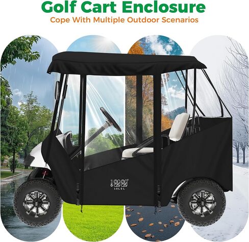 10L0L Universal Golf Cart Enclosure Compatible with EZGO and Club Car Models, 2-Passenger Golf Cart Waterproof 420D Material Windproof Transparent on 2 Sides in Saudi Arabia