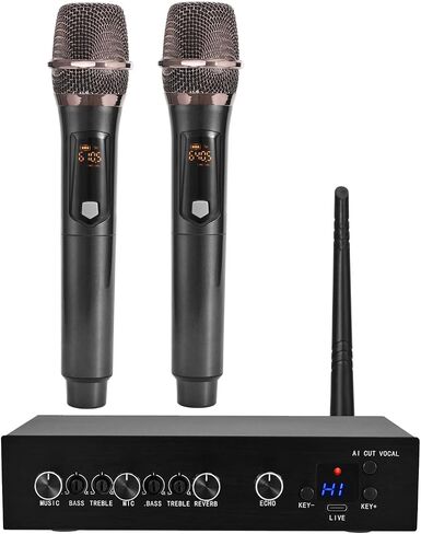 Wireless Microphone Karaoke Mixer System Machine-Aik089,AI Vocal Remover,Pitch Shifter 12 Levels,DSP Reverb and Echo,Feedback Suppression,HDTV with Mic,Support BT Devices or RCA 3.5mm HDTV in/Out in Saudi Arabia