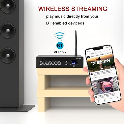 Wireless Microphone Karaoke Mixer System Machine-Aik089,AI Vocal Remover,Pitch Shifter 12 Levels,DSP Reverb and Echo,Feedback Suppression,HDTV with Mic,Support BT Devices or RCA 3.5mm HDTV in/Out in Saudi Arabia