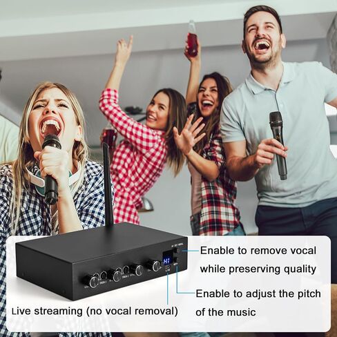 Wireless Microphone Karaoke Mixer System Machine-Aik089,AI Vocal Remover,Pitch Shifter 12 Levels,DSP Reverb and Echo,Feedback Suppression,HDTV with Mic,Support BT Devices or RCA 3.5mm HDTV in/Out in Saudi Arabia