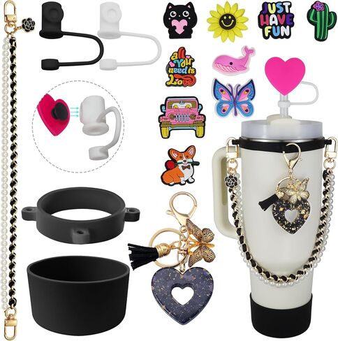 Stanley Cup Accessories Set for 30oz 40oz Tumbler, Water Bottle Holder Carrier Strap, Stanley Straw Cover Topper Cap, Water Bottle Boot Charms, Gift for Women Mom Girl Her in Saudi Arabia