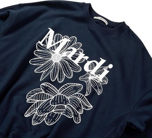 سويت شيرت نسائي برسومات TRIPLE FLOWER، مصنوع من القطن بنسبة 100%، بياقة دائرية وقصة مريحة، وطباعة أقحوان ثلاثية جريئة in Kuwait