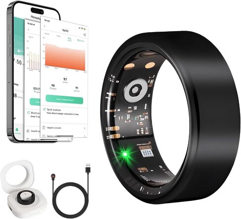 Smart Ring Health Tracker for Women Men with Fitness Tracker/Sleep Monitoring/Heart Rate/Blood Oxygen/Blood Pressure/Air Gestures /IP68 Waterproof, No Subscription Required, Charging Case in Saudi Arabia