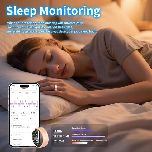 Smart Ring Health Tracker for Women Men with Fitness Tracker/Sleep Monitoring/Heart Rate/Blood Oxygen/Blood Pressure/Air Gestures /IP68 Waterproof, No Subscription Required, Charging Case in Saudi Arabia