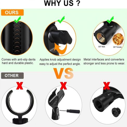 1 Pcs Universal Microphone Adjustable Clip Holder for Mic Stand, Come with 5/8" Male to 3/8" Female Screw Adapter in Saudi Arabia