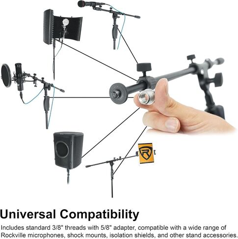 Rockville RVMIC3 V2 Portable Adjustable Tripod Boom Mic Stand for Singers & Musicians, Quick Release Clutch, Sturdy All-Metal, 25"-46.5" Telescopic Boom, Foldable, 6.7 lbs in Saudi Arabia