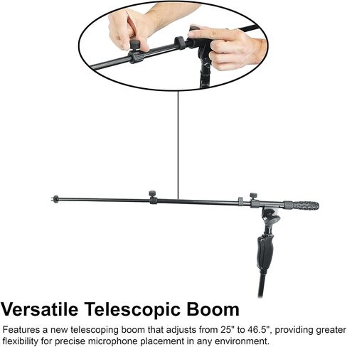 Rockville RVMIC3 V2 Portable Adjustable Tripod Boom Mic Stand for Singers & Musicians, Quick Release Clutch, Sturdy All-Metal, 25"-46.5" Telescopic Boom, Foldable, 6.7 lbs in Saudi Arabia