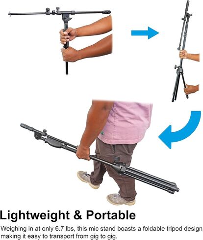 Rockville RVMIC3 V2 Portable Adjustable Tripod Boom Mic Stand for Singers & Musicians, Quick Release Clutch, Sturdy All-Metal, 25"-46.5" Telescopic Boom, Foldable, 6.7 lbs in Saudi Arabia