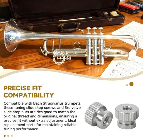 عبوتان متوافقتان مع صامولة إيقاف الشريحة ذات الصمام الثالث من Bach Stradivarius Trumpet وضبط براغي إيقاف الشريحة، خيط قياسي أمريكي من الفولاذ المقاوم للصدأ لضبط دقيق وعمل انزلاقي سلس in Kuwait
