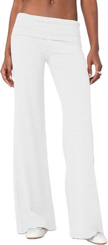 Women Wide Leg Fold Over Pants Y2k Casual Elastic Waist Flare Skinny Yoga Legging Cute Trousers in Saudi Arabia
