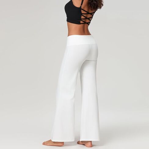 Women Wide Leg Fold Over Pants Y2k Casual Elastic Waist Flare Skinny Yoga Legging Cute Trousers in Saudi Arabia
