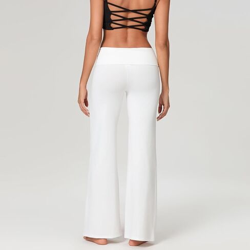 Women Wide Leg Fold Over Pants Y2k Casual Elastic Waist Flare Skinny Yoga Legging Cute Trousers in Saudi Arabia
