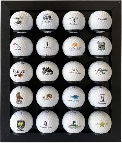 Golf Ball Display Case – Wall Mounted or Free-Standing Holder, Black Wooden Frame Holds 20 Balls – Golf Gift & Sports Memorabilia for Collectors and Enthusiasts in Saudi Arabia