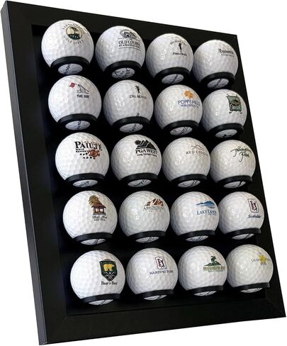 Golf Ball Display Case – Wall Mounted or Free-Standing Holder, Black Wooden Frame Holds 20 Balls – Golf Gift & Sports Memorabilia for Collectors and Enthusiasts in Saudi Arabia