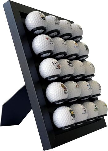 Golf Ball Display Case – Wall Mounted or Free-Standing Holder, Black Wooden Frame Holds 20 Balls – Golf Gift & Sports Memorabilia for Collectors and Enthusiasts in Saudi Arabia
