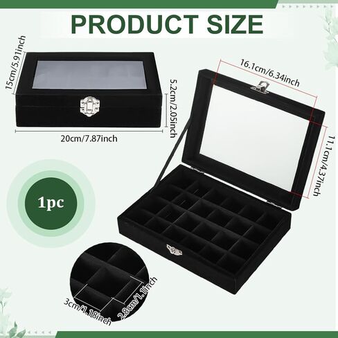 FINGERINSPIRE 24-Slot Championship Ring Display Case صندوق خاتم بطولة مخملي مع نافذة مرئية للعديد من حامل حلقة البيسبول الأسود المستطيل للخواتم الرياضية والمقتنيات التذكارية in Saudi Arabia