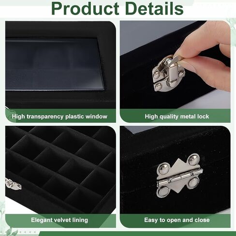 FINGERINSPIRE 24-Slot Championship Ring Display Case صندوق خاتم بطولة مخملي مع نافذة مرئية للعديد من حامل حلقة البيسبول الأسود المستطيل للخواتم الرياضية والمقتنيات التذكارية in Saudi Arabia
