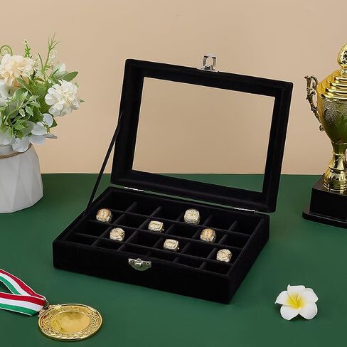 FINGERINSPIRE 24-Slot Championship Ring Display Case صندوق خاتم بطولة مخملي مع نافذة مرئية للعديد من حامل حلقة البيسبول الأسود المستطيل للخواتم الرياضية والمقتنيات التذكارية in Saudi Arabia