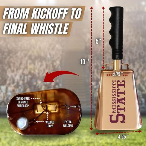 10 inch Copper Plated Mississippi State Cowbell with 1985 Baseball Style Logo Printed on one Side in Saudi Arabia