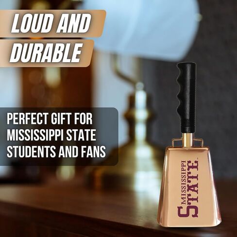 10 inch Copper Plated Mississippi State Cowbell with 1985 Baseball Style Logo Printed on one Side in Saudi Arabia