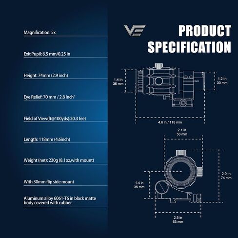 عدسة مكبرة مقاس 26 مم من Vector Optics مزودة بحامل قابل للطي إلى الجانب لمشاهد النقطة الحمراء، للمشاهدة المشتركة المطلقة، ودقة معززة، للتصوير بعيد المدى in Kuwait