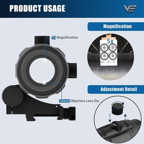 عدسة مكبرة مقاس 26 مم من Vector Optics مزودة بحامل قابل للطي إلى الجانب لمشاهد النقطة الحمراء، للمشاهدة المشتركة المطلقة، ودقة معززة، للتصوير بعيد المدى in Kuwait