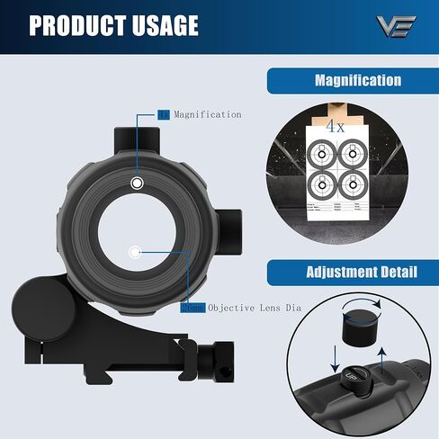 عدسة مكبرة مقاس 26 مم من Vector Optics مزودة بحامل قابل للطي إلى الجانب لمشاهد النقطة الحمراء، للمشاهدة المشتركة المطلقة، ودقة معززة، للتصوير بعيد المدى in Kuwait