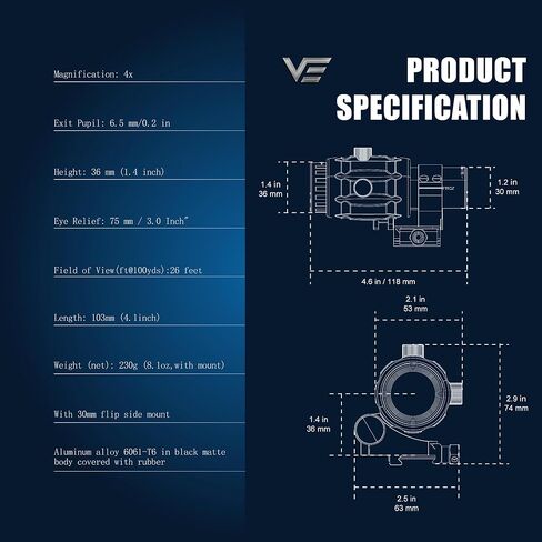 عدسة مكبرة مقاس 26 مم من Vector Optics مزودة بحامل قابل للطي إلى الجانب لمشاهد النقطة الحمراء، للمشاهدة المشتركة المطلقة، ودقة معززة، للتصوير بعيد المدى in Kuwait