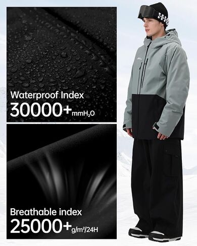Mens Ski Jacket Snowboard 3L Coat Baggy Waterproof Windproof Warm Insulated Snow Winter Hooded in Saudi Arabia