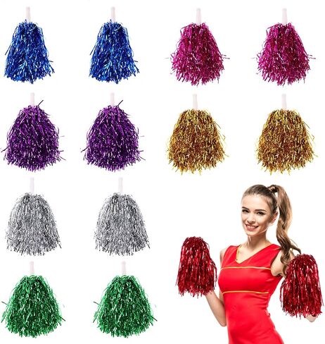 NUOBESTY 14pcs Cheerleading Pompoms Metallic Foil Cheerleader Pom Poms for Team Sports Assorted Colors in Saudi Arabia