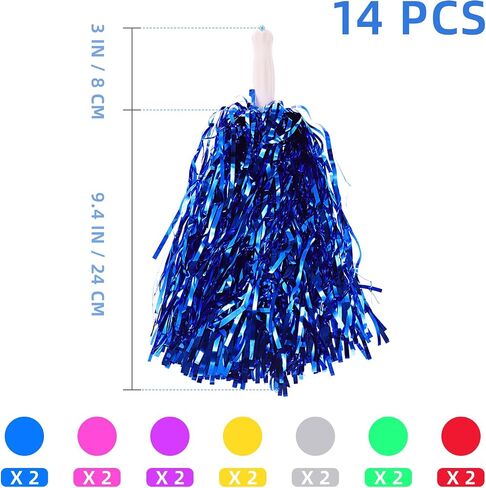 NUOBESTY 14pcs Cheerleading Pompoms Metallic Foil Cheerleader Pom Poms for Team Sports Assorted Colors in Saudi Arabia