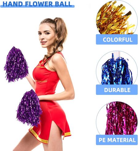NUOBESTY 14pcs Cheerleading Pompoms Metallic Foil Cheerleader Pom Poms for Team Sports Assorted Colors in Saudi Arabia
