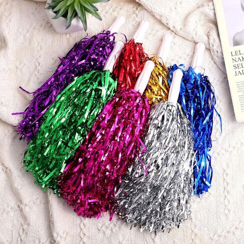NUOBESTY 14pcs Cheerleading Pompoms Metallic Foil Cheerleader Pom Poms for Team Sports Assorted Colors in Saudi Arabia