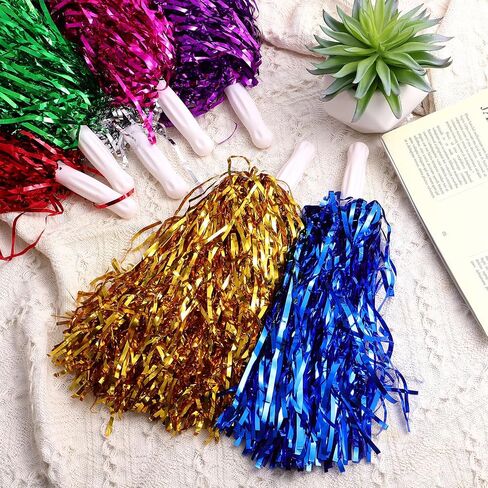 NUOBESTY 14pcs Cheerleading Pompoms Metallic Foil Cheerleader Pom Poms for Team Sports Assorted Colors in Saudi Arabia