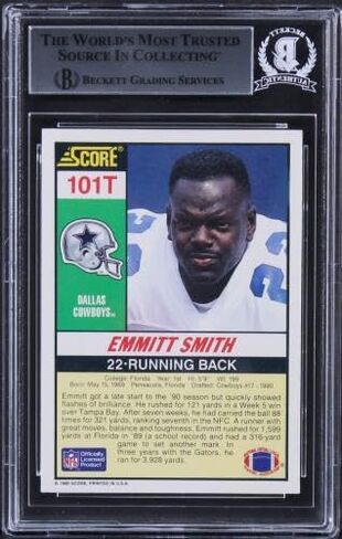 وقع Cowboys Emmitt Smith على نتيجة 1990 التكميلية رقم 101T بطاقة المبتدئين BAS Slab - بطاقات المبتدئين الموقعة على كرة القدم in Saudi Arabia