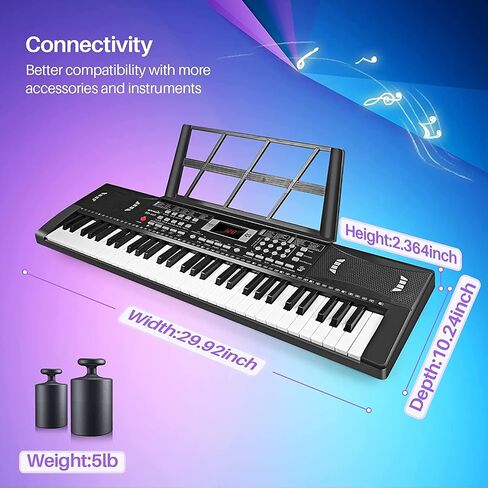 61 Keys Electronic Digital piano, Portable Keyboard Piano with Built-in Speaker and Microphone, Sheet Stand and Power Supply, Keyboard Piano Teaching Gift for Beginners Eelectric in Saudi Arabia